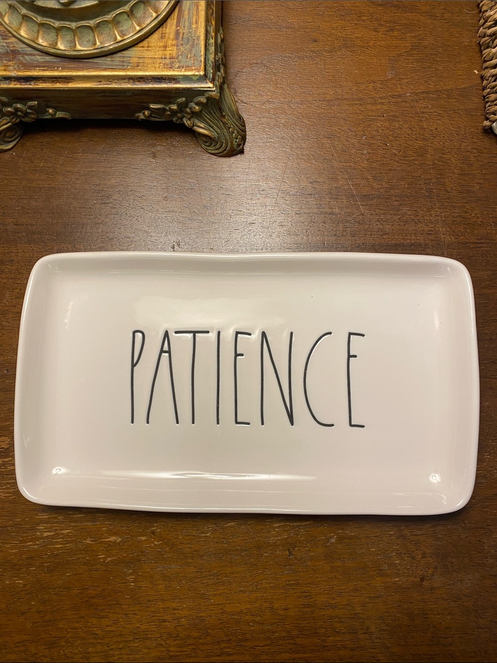 Rae Dunn White Ceramic Tray with PATIENCE Lettering